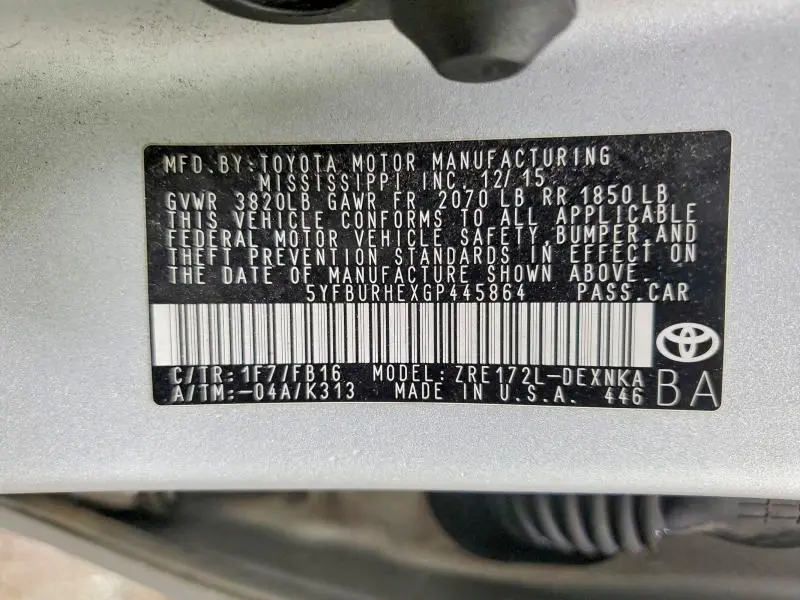 2016 TOYOTA COROLLA LE  