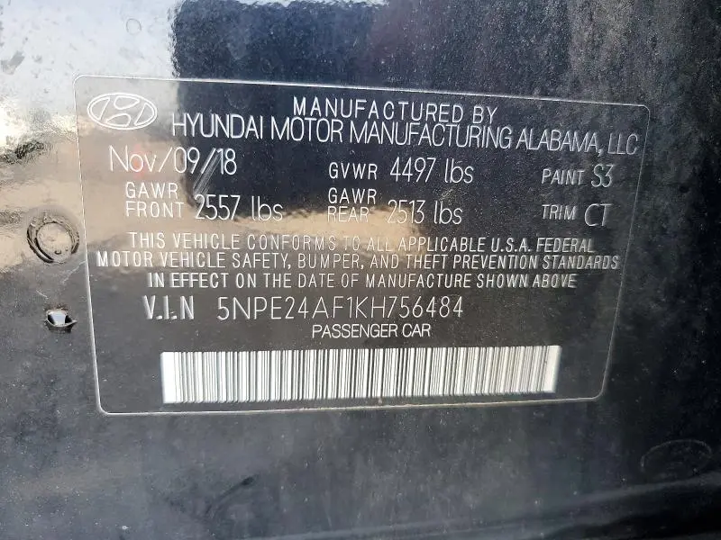 2019 HYUNDAI SONATA SE  