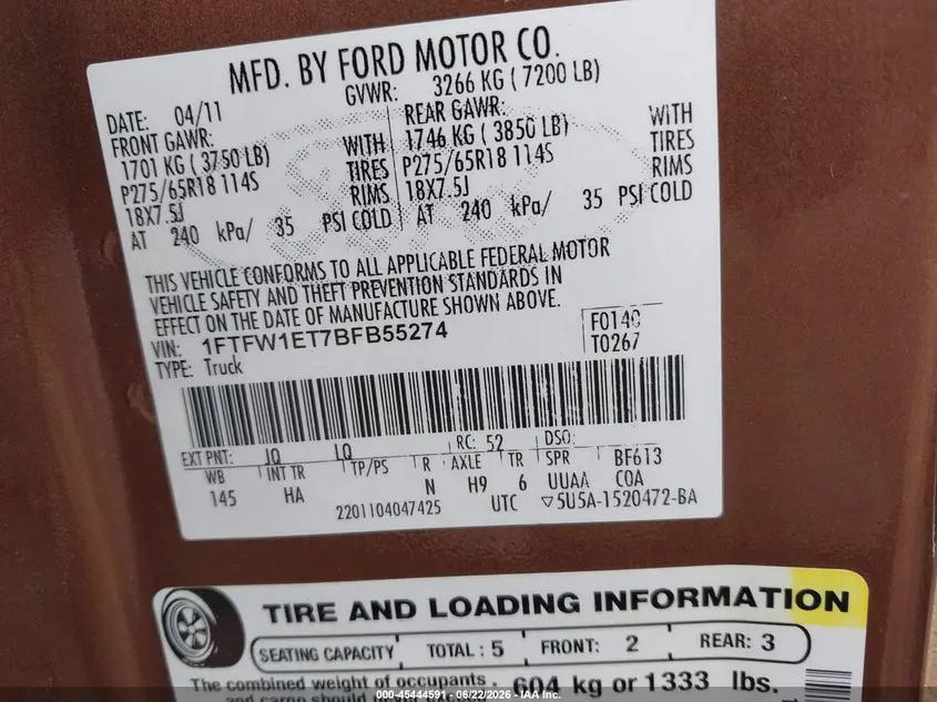 2011 FORD F-150 LARIAT