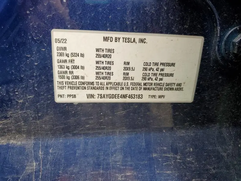 2022 TESLA MODEL Y   