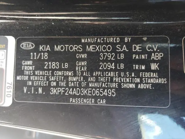 2019 KIA FORTE FE  