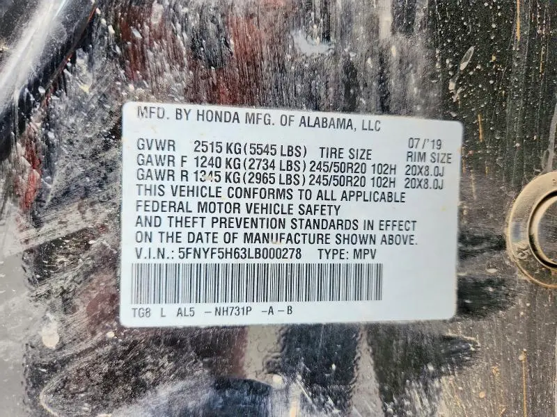 2020 HONDA PILOT TOURING  