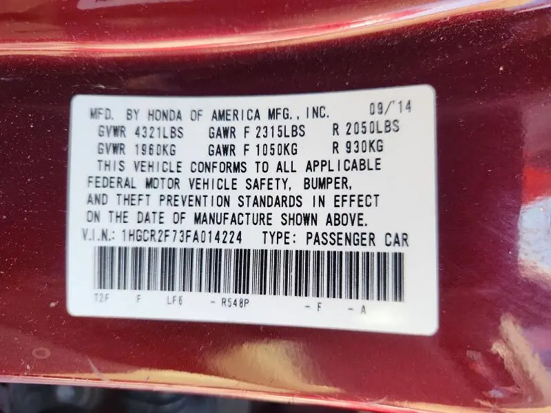 2015 HONDA ACCORD EX  