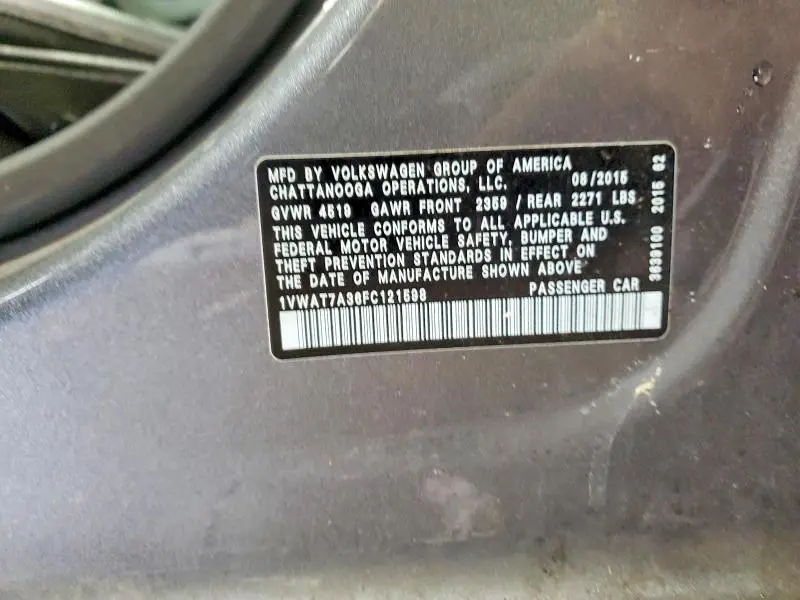 2015 VOLKSWAGEN PASSAT S  
