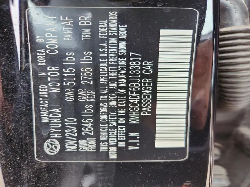 2011 HYUNDAI GENESIS 4.6L V8  