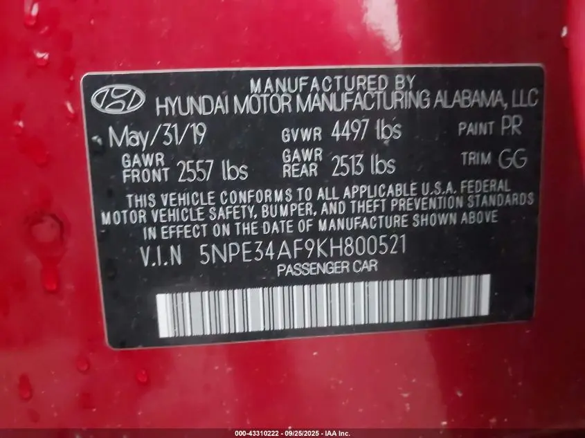 2019 HYUNDAI SONATA LIMITED