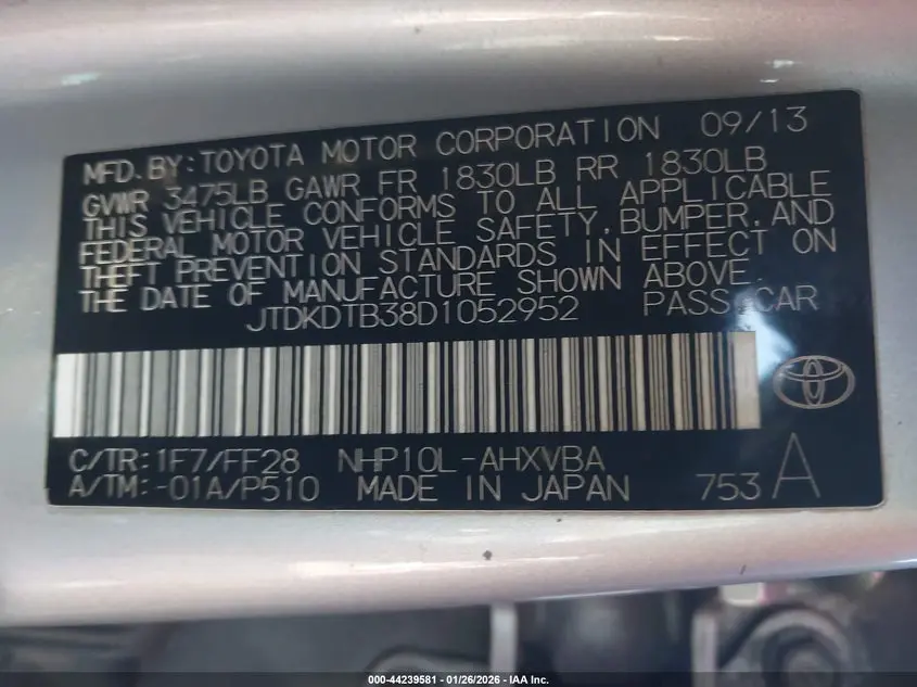 2013 TOYOTA PRIUS C TWO