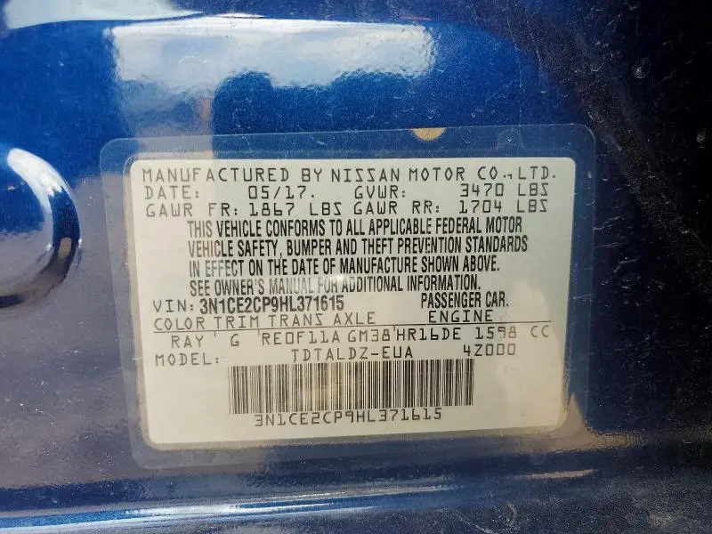 2017 NISSAN VERSA NOTE S  