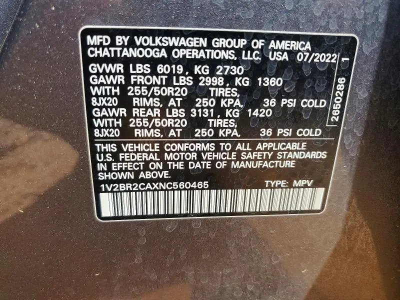 2022 VOLKSWAGEN ATLAS SEL  