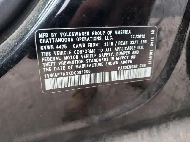 2013 VOLKSWAGEN PASSAT S  