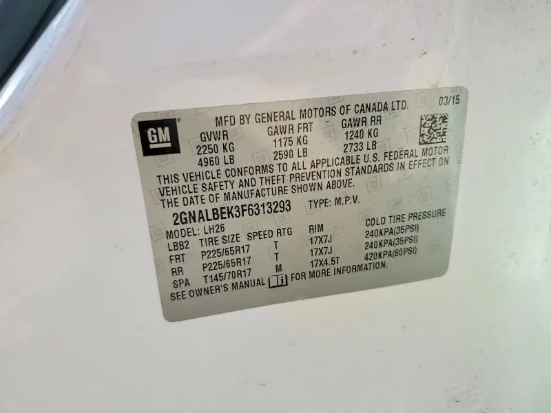 2015 CHEVROLET EQUINOX LT  