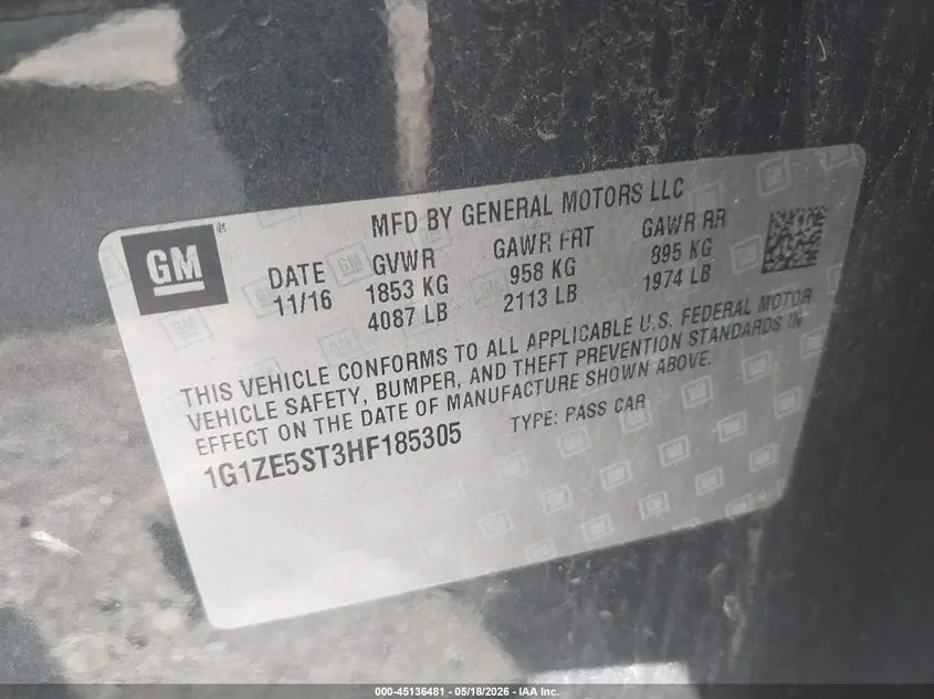 2017 CHEVROLET MALIBU LT