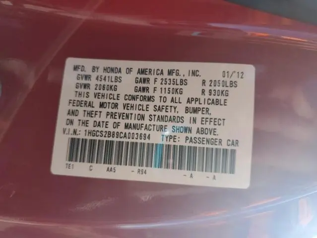 2012 HONDA ACCORD EXL  