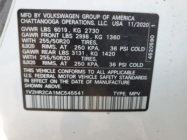 2021 VOLKSWAGEN ATLAS SE  