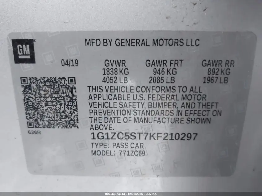 2019 CHEVROLET MALIBU 1FL