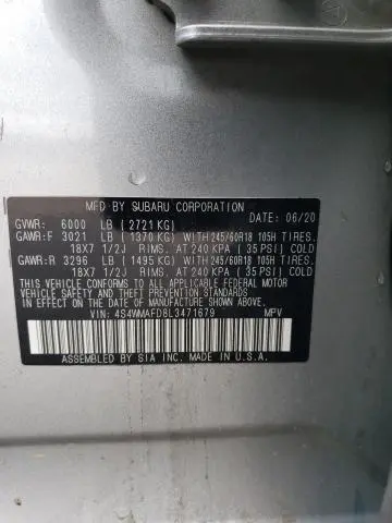 2020 SUBARU ASCENT PREMIUM  