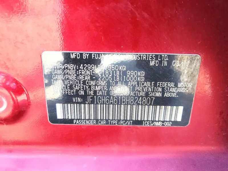 2011 SUBARU IMPREZA 2.5I  