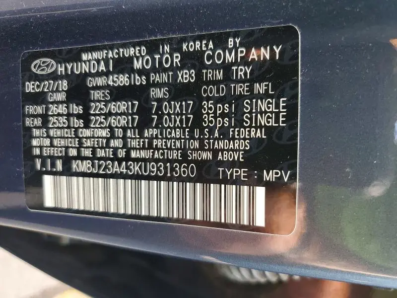 2019 HYUNDAI TUCSON SE  
