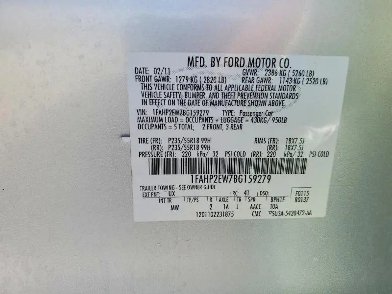 2011 FORD TAURUS SEL  