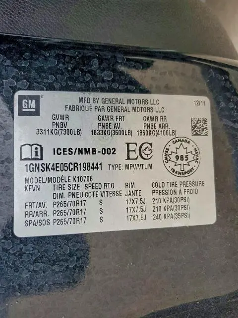 2012 CHEVROLET TAHOE K1500  