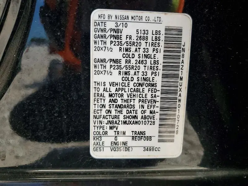 2010 NISSAN MURANO S  