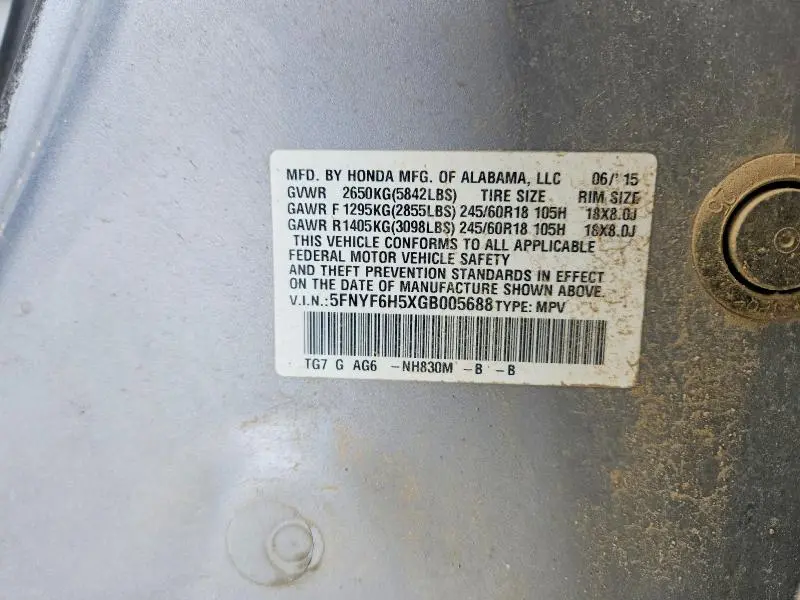 2016 HONDA PILOT EXL  