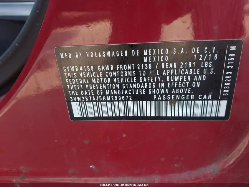 2017 VOLKSWAGEN JETTA 1.4T S