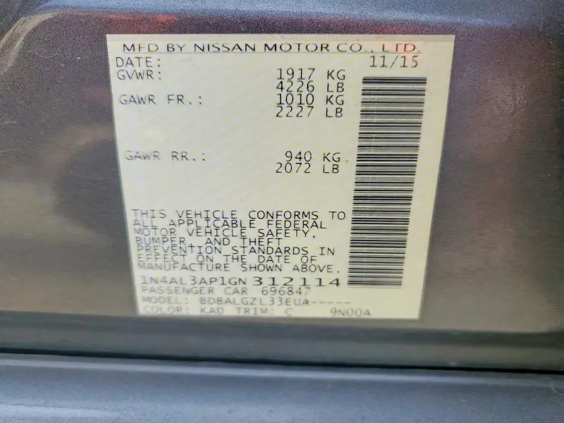 2016 NISSAN ALTIMA 2.5 S  