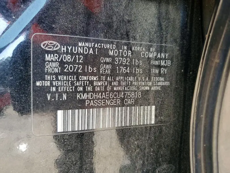 2012 HYUNDAI ELANTRA LIMITED  