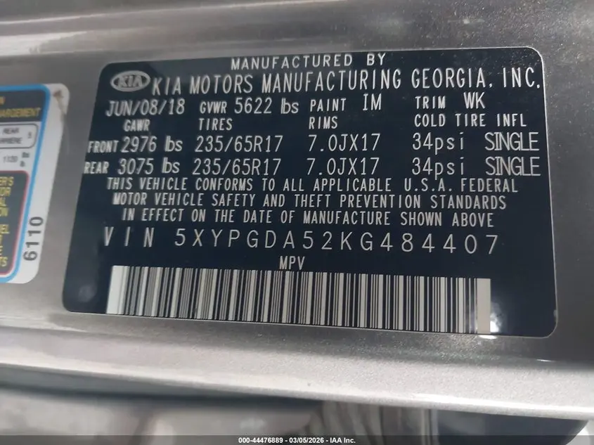2019 KIA SORENTO 3.3L LX