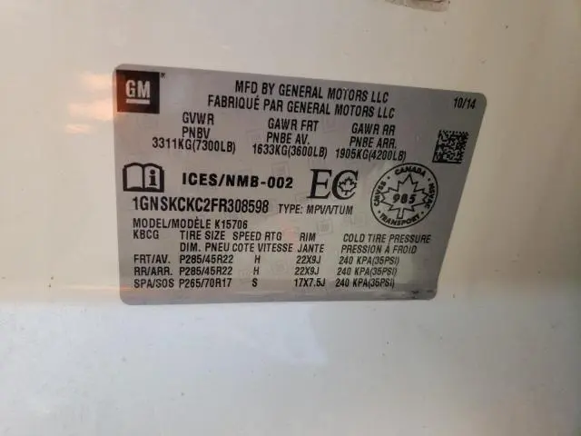 2015 CHEVROLET TAHOE K1500 LTZ  