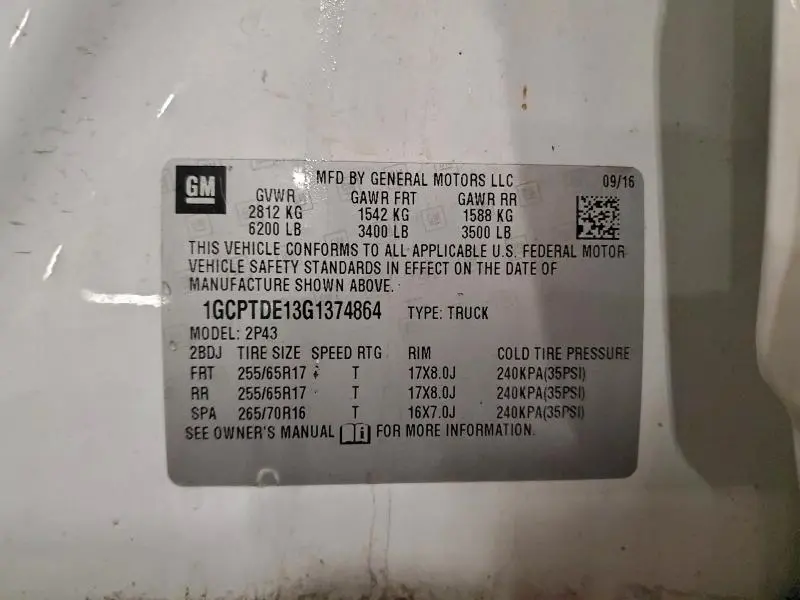 2016 CHEVROLET COLORADO Z71  