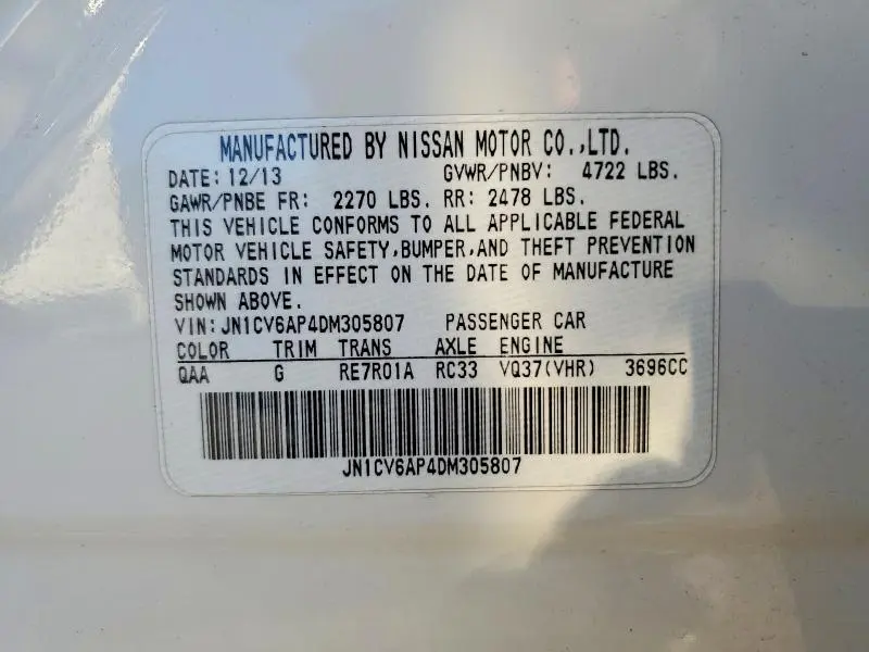 2013 INFINITI G37 BASE  