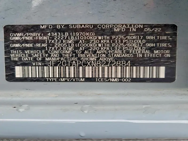 2022 SUBARU CROSSTREK PREMIUM  