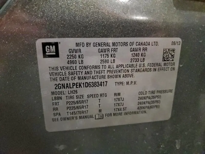 2013 CHEVROLET EQUINOX LT  