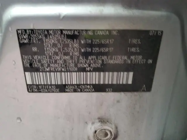 2015 TOYOTA RAV4 XLE  