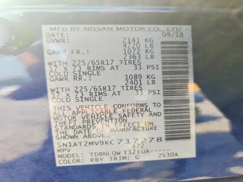 2019 NISSAN ROGUE SV  