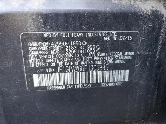 2015 SUBARU IMPREZA SPORT LIMITED  