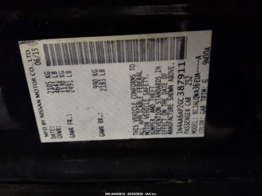 2016 NISSAN MAXIMA 3.5 S