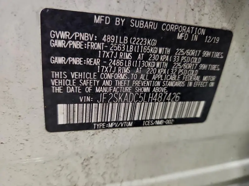 2020 SUBARU FORESTER   