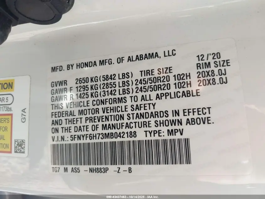 2021 HONDA PILOT AWD BLACK EDITION