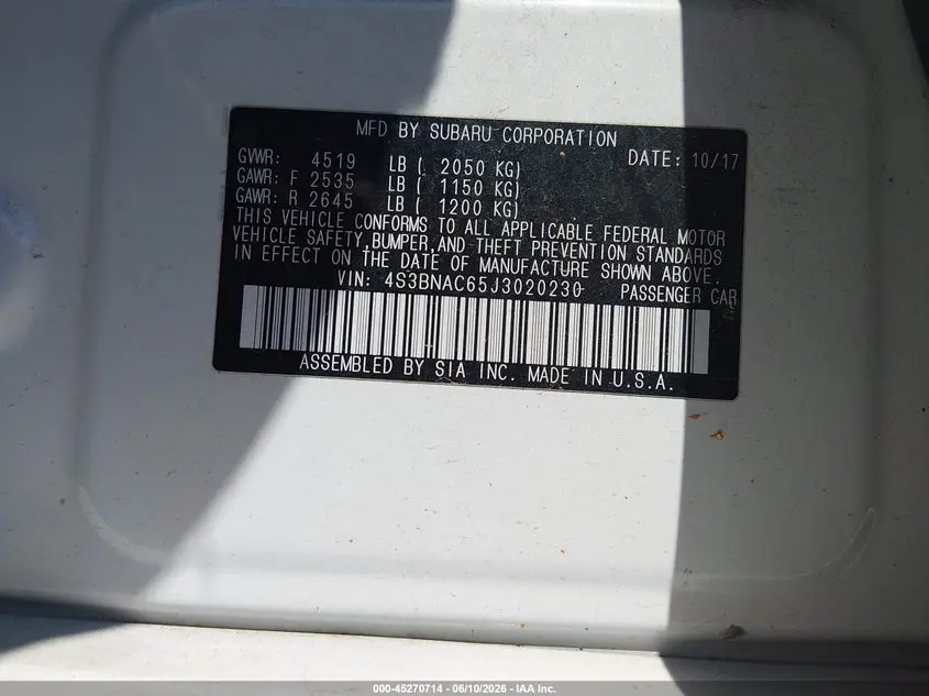 2018 SUBARU LEGACY 2.5I PREMIUM
