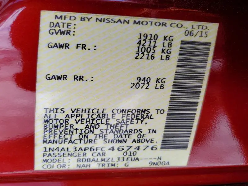 2015 NISSAN ALTIMA 2.5 SV  