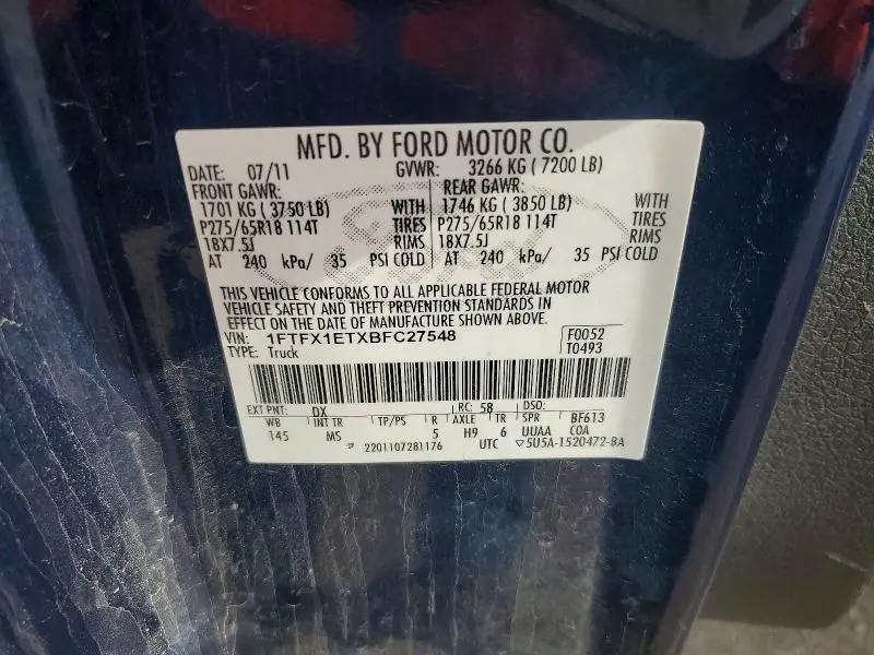 2011 FORD F150 SUPER CAB  