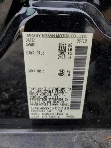 2019 NISSAN ALTIMA SL  