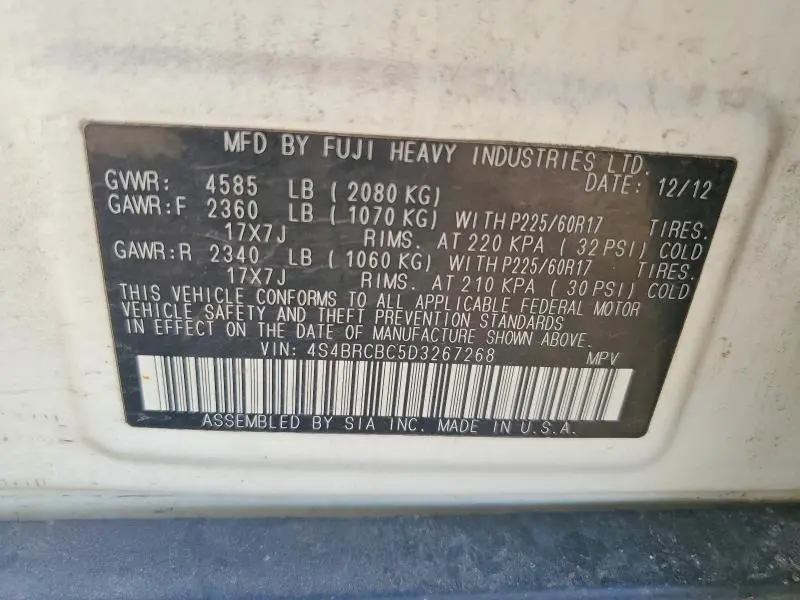 2013 SUBARU OUTBACK 2.5I PREMIUM  