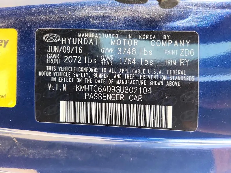 2016 HYUNDAI VELOSTER BASE  