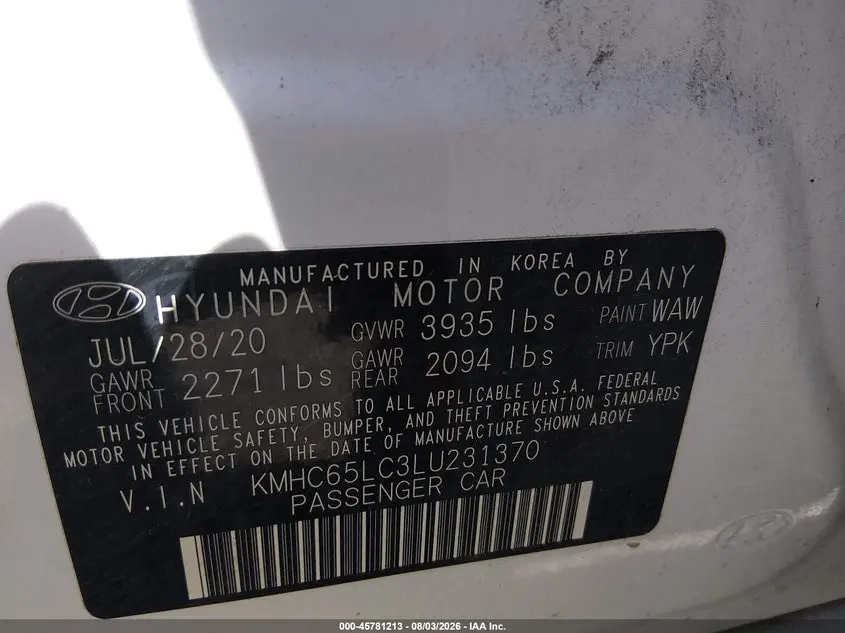 2020 HYUNDAI IONIQ HYBRID BLUE