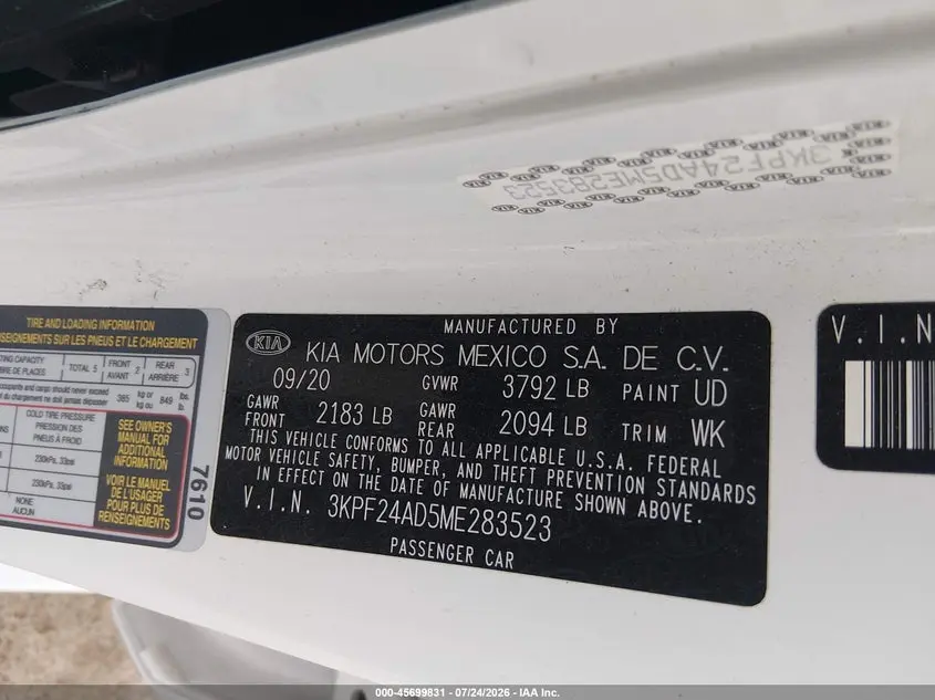2021 KIA FORTE LXS