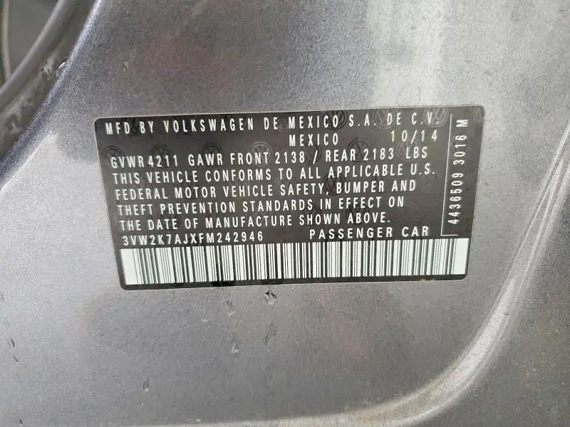 2015 VOLKSWAGEN JETTA BASE  